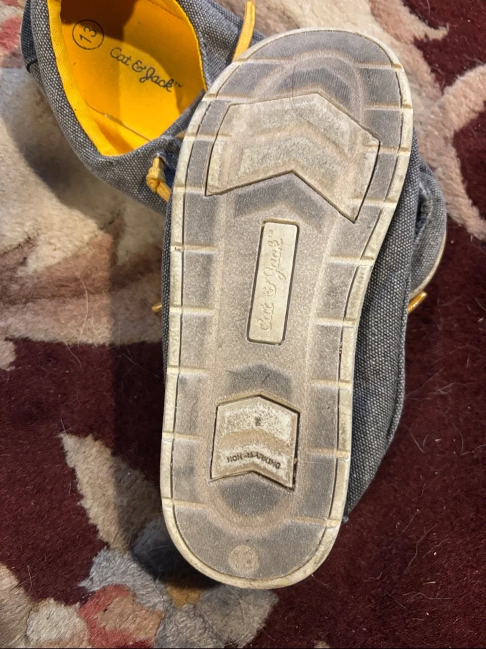 Cat & Jack Gray Canvas Kids' Moccasins with Yellow Accents